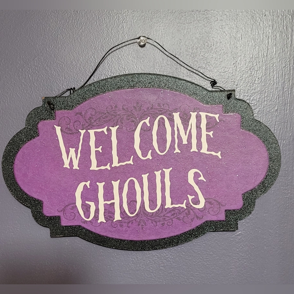 Welcome Ghouls ~ Purple & Black Glitter Welcome Sign